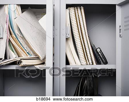 Picture - Contents of high school lockers.. Fotosearch