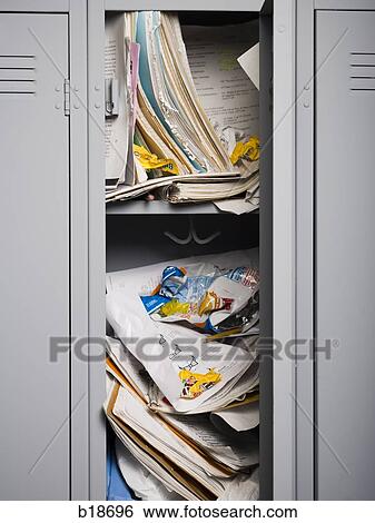 Stock Photograph - Contents of high school lockers.. Fotosearch