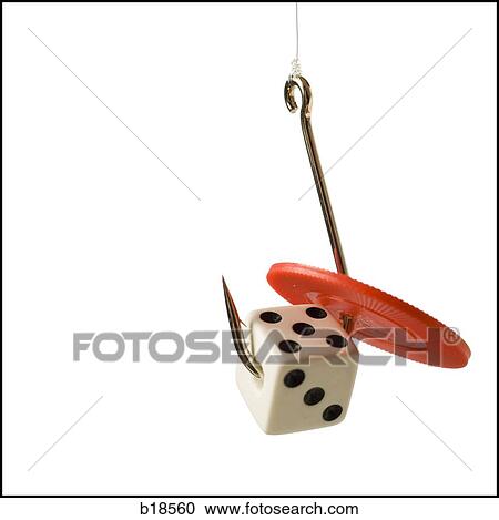 Stock Image - Die and chip on a fish hook.. Fotosearch