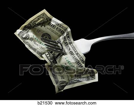 Stock Image - dollar on a fork. Fotosearch