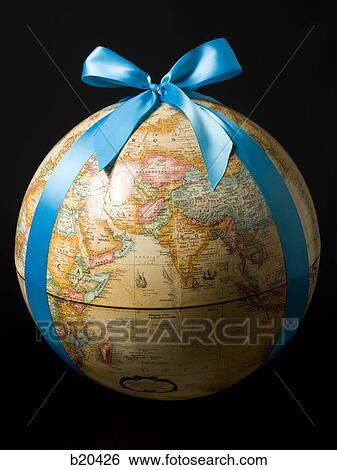 globe with a bow around it View Large Photo Image Stock Photograph - globe with a bow around it. Fotosearch