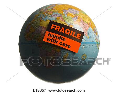 Globe with fragile sticker on it. View Large Photo Image Stock Photo - Globe with fragile sticker on it.. Fotosearch