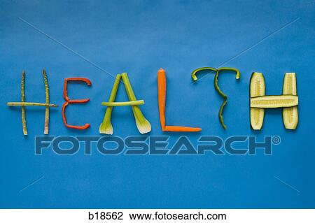 Stock Image - Health spelled with vegetables.. Fotosearch