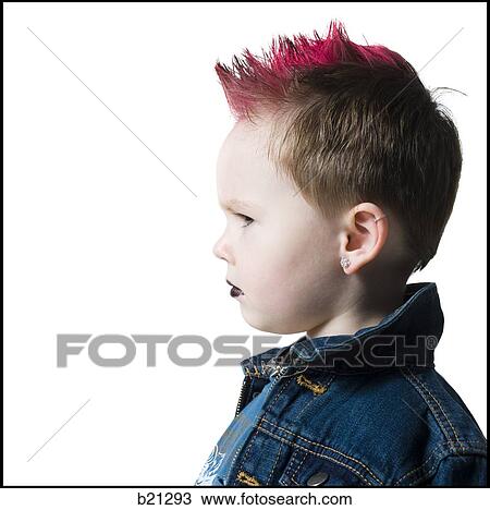 Stock Image - little boy in a jean jacket. Fotosearch