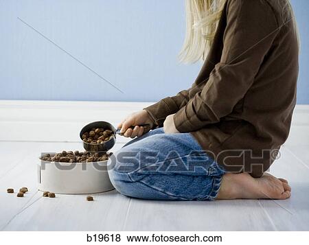 little girl with a bowl of dog food View Large Photo Image Stock Photo - little girl with a bowl of dog food. Fotosearch