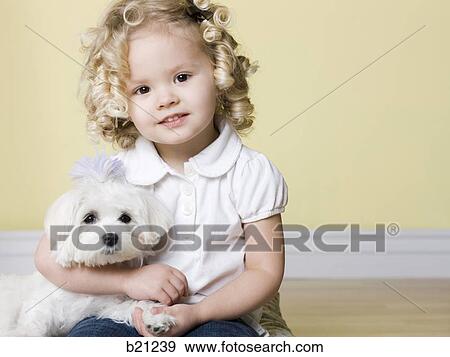 little girl with dog View Large Photo Image Stock Photo - little girl with dog. Fotosearch