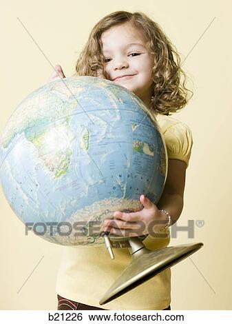 little girl with globe View Large Photo Image Stock Photograph - little girl with globe. Fotosearch