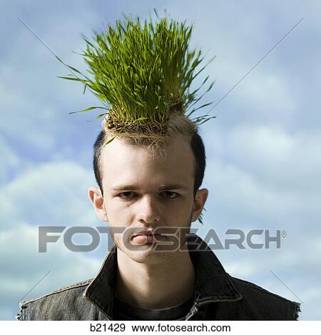 man with a grass mohawk View Large Photo Image Stock Photo - man with a grass mohawk. Fotosearch
