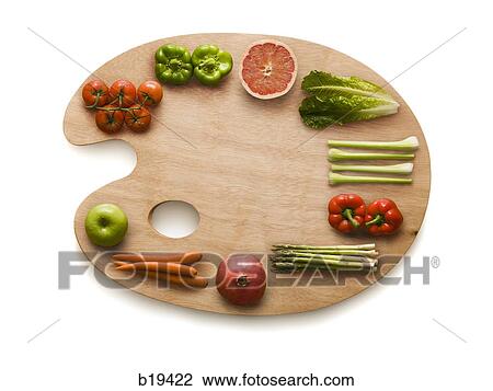 Stock Image - palette with fruits and vegetables on it. Fotosearch