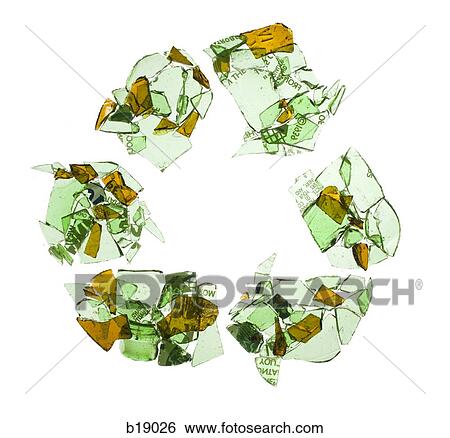 Recycle symbol made up of broken glass. View Large Photo Image Stock Photograph - Recycle symbol made up of broken glass.. Fotosearch