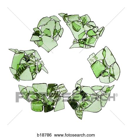 Recycling symbol made of broken glass. View Large Photo Image Stock Photograph - Recycling symbol made of broken glass.. Fotosearch
