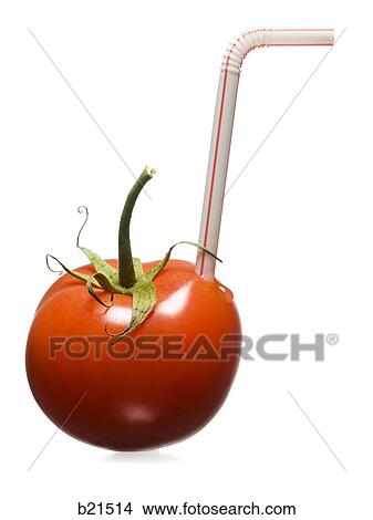 straw in a tomato View Large Photo Image Picture - straw in a tomato. Fotosearch