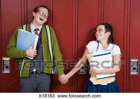Stock Image - "Teenage couple at school, or, ""Nerd Love""". Fotosearch