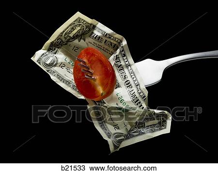 tomato and dollar on a fork View Large Photo Image Stock Image - tomato and dollar on a fork. Fotosearch
