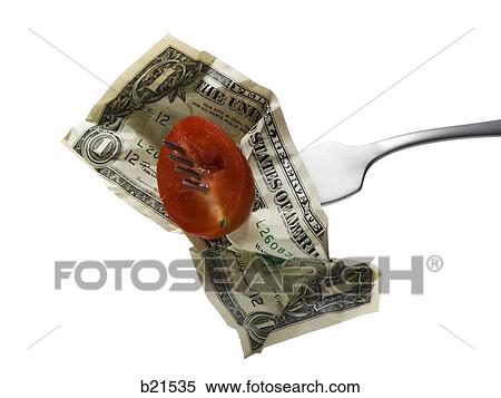 tomato and dollar on a fork View Large Photo Image Stock Photography - tomato and dollar on a fork. Fotosearch