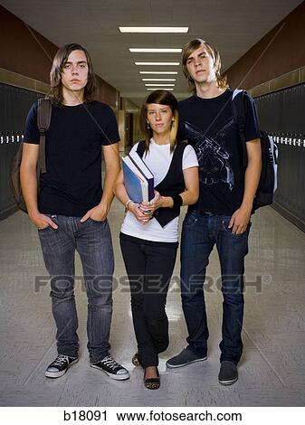 Two male and one female High School Students. View Large Photo Image Stock Image - Two male and one female High School Students.. Fotosearch