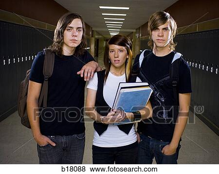Two male and one female High School Students. View Large Photo Image Stock Photo - Two male and one female High School Students.. Fotosearch