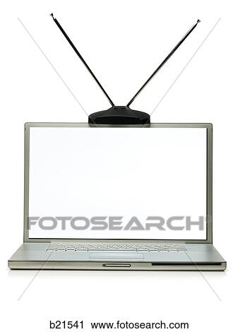 Stock Image - watching tv on a laptop. Fotosearch