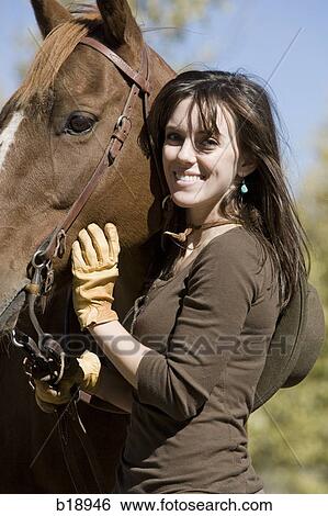 Woman and her horse. View Large Photo Image Stock Photograph - Woman and her horse.. Fotosearch