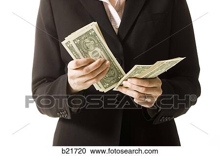 Stock Image - woman counting money. Fotosearch