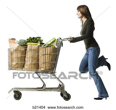 woman pushing a shopping cart View Large Photo Image Picture - woman pushing a shopping cart. Fotosearch