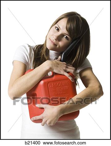 Stock Image - woman with a gas can. Fotosearch