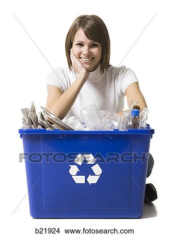Picture - woman with a recycling bin. Fotosearch
