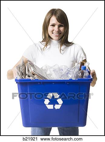 woman with a recycling bin View Large Photo Image Stock Image - woman with a recycling bin. Fotosearch