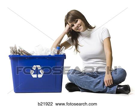 woman with a recycling bin View Large Photo Image Stock Image - woman with a recycling bin. Fotosearch