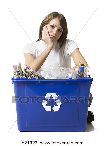 woman with a recycling bin View Large Photo Image Stock Image - woman with a recycling bin. Fotosearch