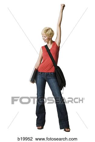 Stock Image - woman with bookbag. Fotosearch