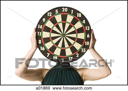 woman with dartboard covering head View Large Photo Image Stock Photo - woman with dartboard covering head. Fotosearch