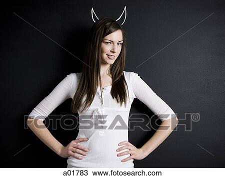 woman with devil horns View Large Photo Image Stock Image - woman with devil horns. Fotosearch