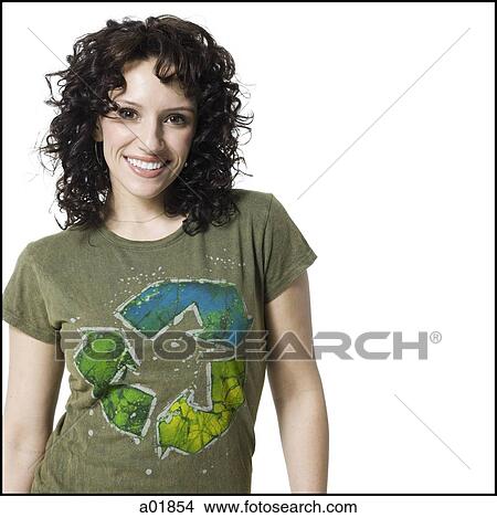woman with recycle t-shirt View Large Photo Image Picture - woman with recycle t-shirt. Fotosearch