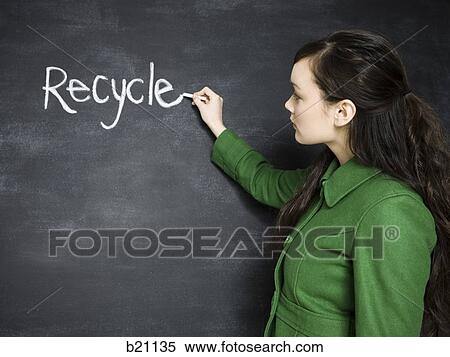 woman writing recycle on a chalkboard View Large Photo Image Stock Photography - woman writing recycle on a chalkboard. Fotosearch