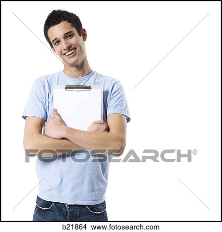 Picture - young man in a blue shirt. Fotosearch