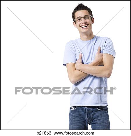 Stock Image - young man in a blue shirt. Fotosearch