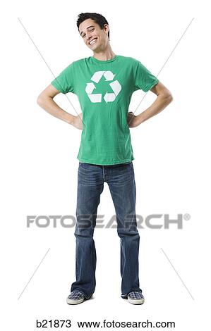 young man in a recycling t-shirt View Large Photo Image Stock Image - young man in a recycling t-shirt. Fotosearch