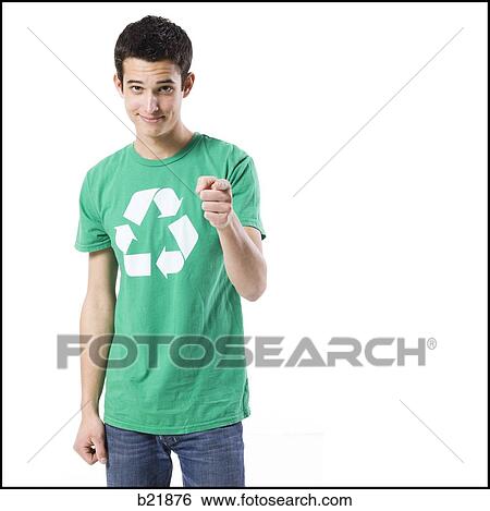 Stock Photograph - young man in a recycling t-shirt. Fotosearch