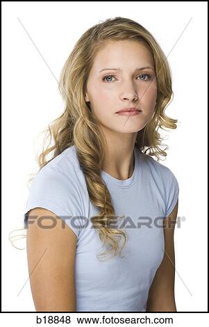 young woman in a gray shirt. View Large Photo Image Stock Photo - young woman in a gray shirt.. Fotosearch