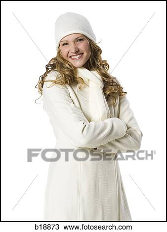 young woman in a white overcoat. View Large Photo Image Stock Image - young woman in a white overcoat.. Fotosearch