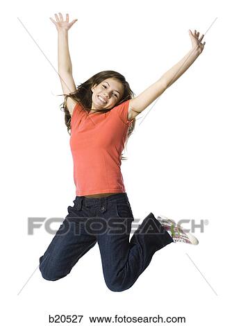 Stock Photo - young woman jumping in the air. Fotosearch