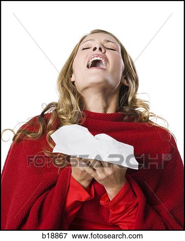 young woman sneezing. View Large Photo Image Stock Photo - young woman sneezing.. Fotosearch