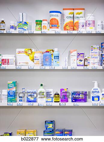 bottles on the shelves at a pharmacy View Large Photo Image Stock Photo - bottles on the shelves at a pharmacy. Fotosearch