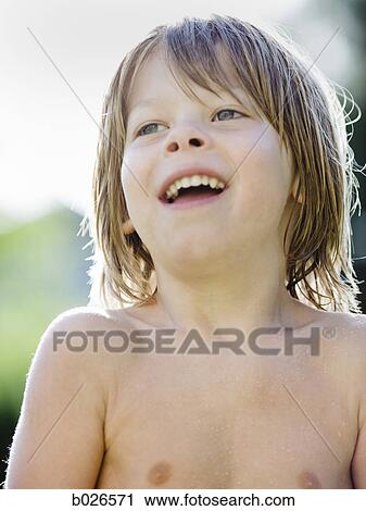 Stock Image - boy without his shirt on. Fotosearch