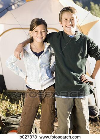 brother and sister camping View Large Photo Image Stock Photo - brother and sister camping. Fotosearch