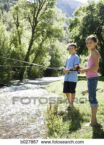 Stock Photo - brother and sister fishing. Fotosearch