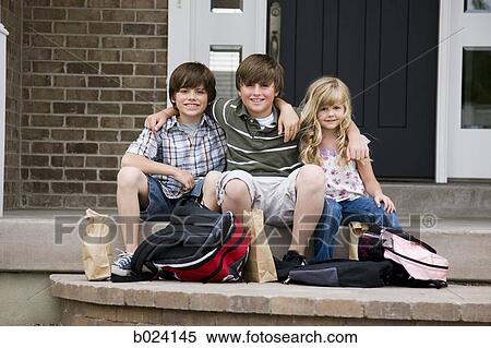 children sitting on the front step of their house View Large Photo Image Stock Photography - children sitting on the front step of their house. Fotosearch