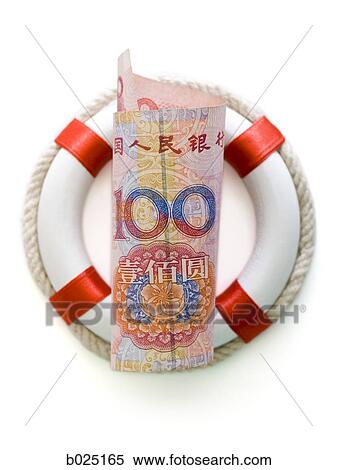Stock Photography - chinese yuan in a life preserver. Fotosearch