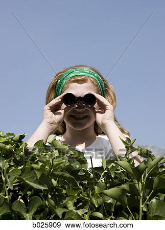 girl looking over a hedge with binoculars View Large Photo Image Stock Photo - girl looking over a hedge with binoculars. Fotosearch